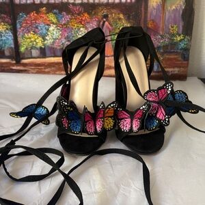 SACFOF IS THE Butterfly Embellished Black chunky Heels
